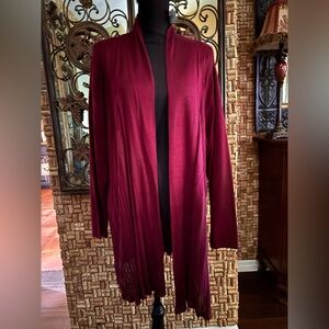 NWT Roz & Ali (Dressbarn) Long Deep Rose/Burgundy Light Cardigan w Pockets 2X